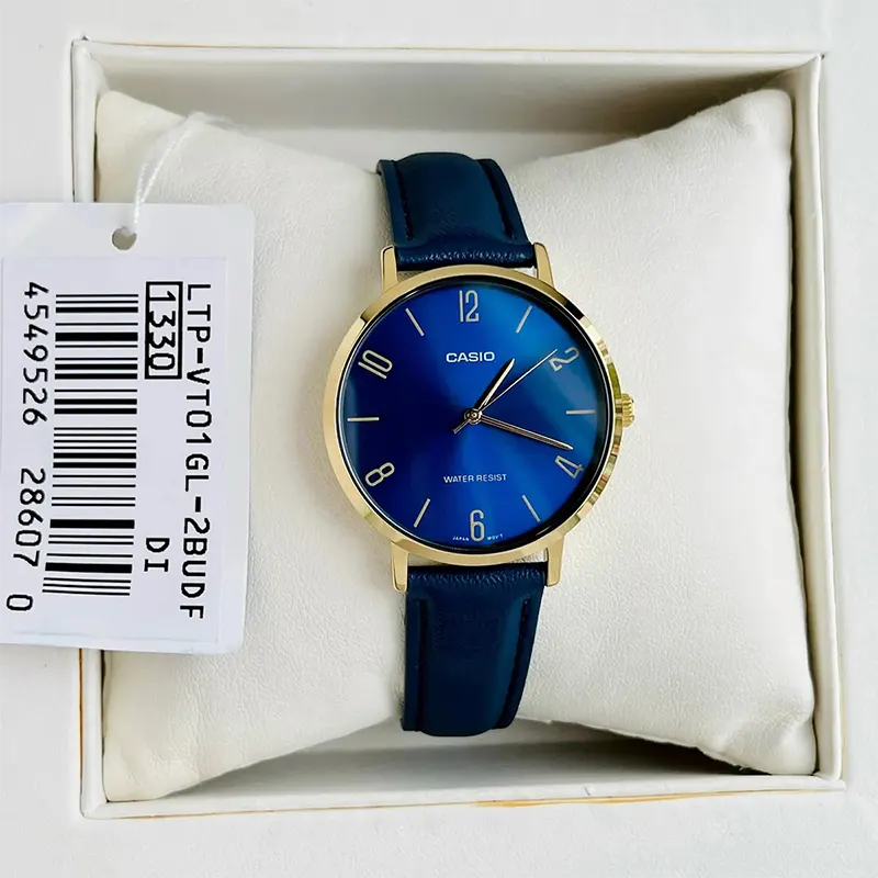 Casio Enticer Blue Dial Leather Ladies Watch- LTP-VT01GL-2B
